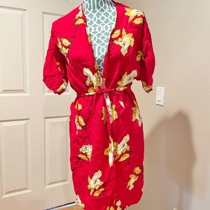 Vintage Short Red and Yellow Floral Robe